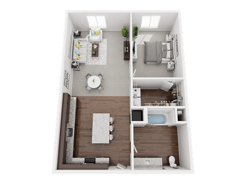 Floor plan for 1 bed, 1 bath, 814 sqft